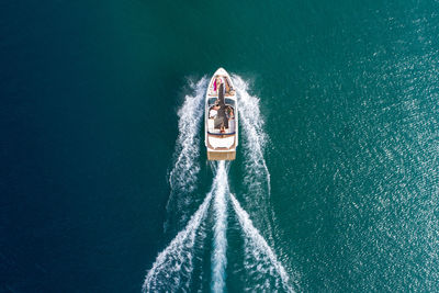 High angle view of man in boat on sea