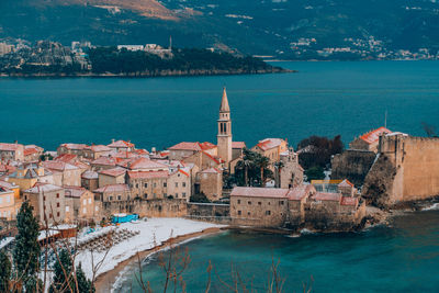 High angle view of buildings in city