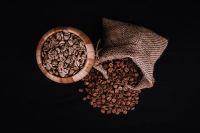 High angle view of coffee on table against black background
