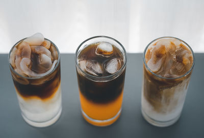 High angle view of ice cream in glass on table