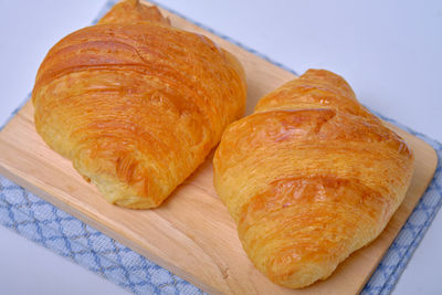 High angle view of bread in plate on table