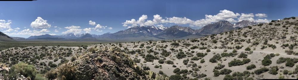 Scenic view of landscape and mountains against sky