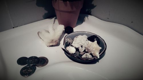 High angle view of ice cream in bowl