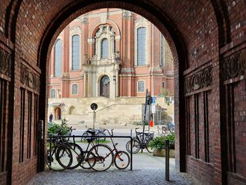 Bicycle outside entrance of building