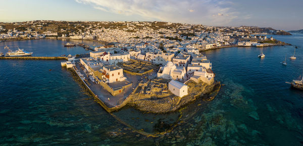 High angle view of city at waterfront