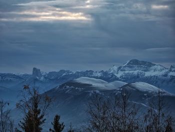 Scenic view of snowcapped mountains against sky