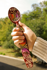 Cropped hand of person holding wooden spoon