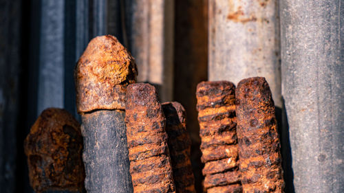 Close-up of rusty metal on barbecue grill