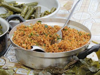 High angle view of food on table