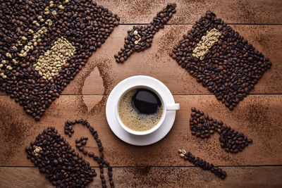 High angle view of coffee cup on table