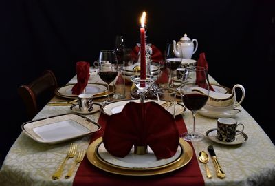 Wine glasses on table