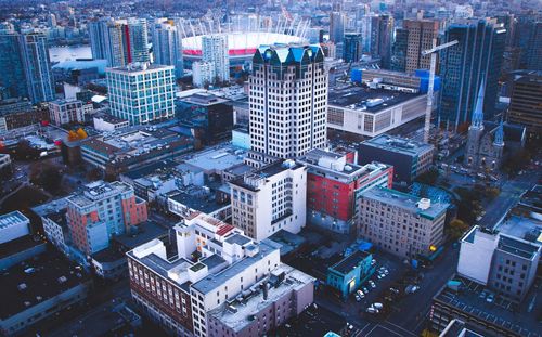 High angle view of buildings in city