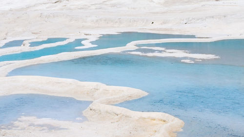 Natural travertine pools and terraces in pamukkale at turkey. 