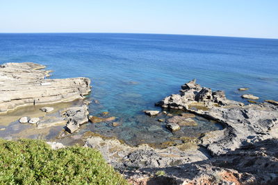 Scenic view of sea against clear sky