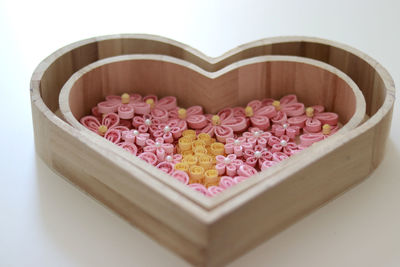 Close-up of heart shape in box