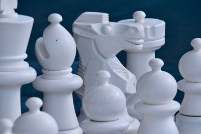 High angle view of chess pieces