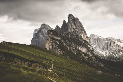 Scenic view of landscape and mountains against sky