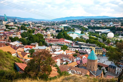 High angle view of townscape against sky