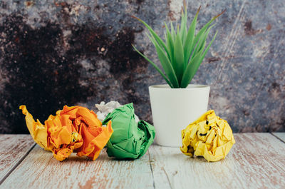 Close-up of yellow flower on table