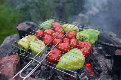 Close-up of meat on barbecue grill