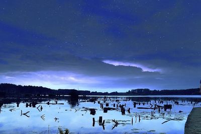 Scenic view of calm lake against blue sky