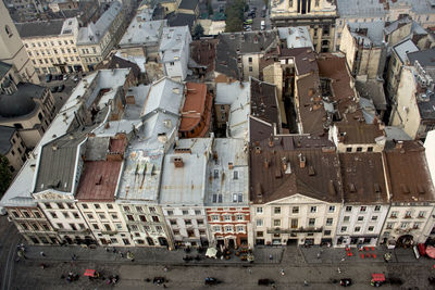 High angle view of buildings in city