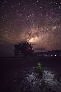 Scenic view of sea against sky at night