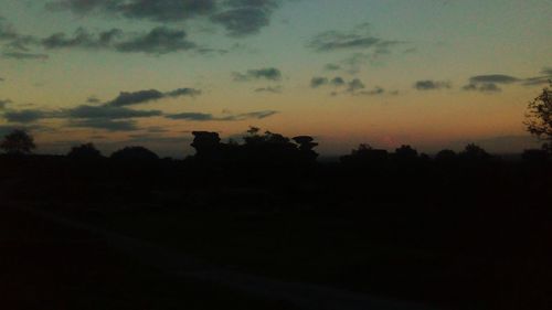 Silhouette trees against sky at sunset