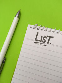 High angle view of pen on table