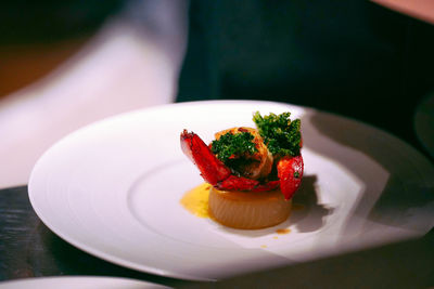 Close-up of dessert in plate on table