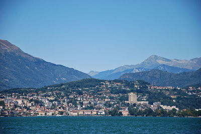 Cityscape of lugano and view of lake ceresio in campione d'italia, como, lombardy, italy.