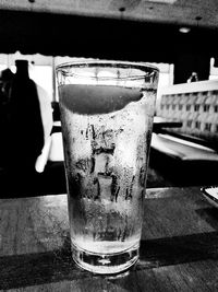 Close-up of beer glass on table