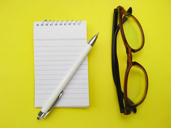 High angle view of pen on table