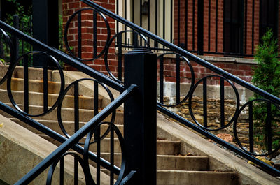 Close-up of spiral staircase of building