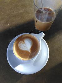 High angle view of coffee on table