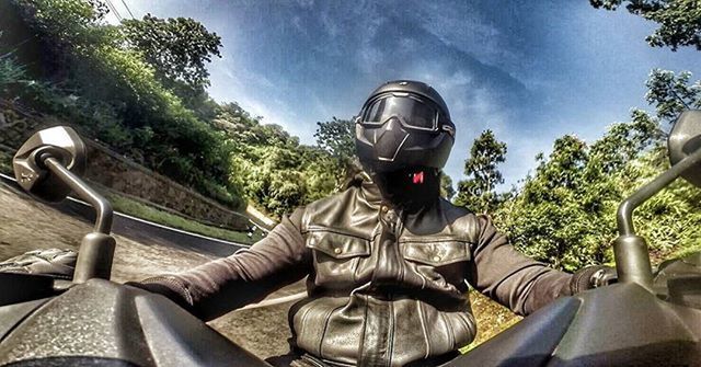 transportation, mode of transport, land vehicle, tree, car, travel, sky, vehicle interior, sunlight, part of, journey, day, low angle view, outdoors, windshield, no people, road, cloud - sky, nature, motorcycle