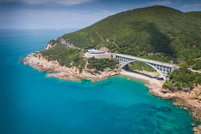 High angle view of bridge over sea against sky