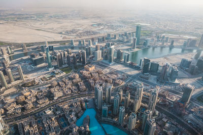 High angle view of city buildings