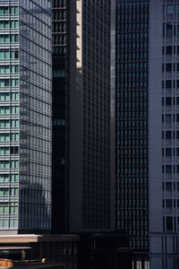 Low angle view of modern glass building in city