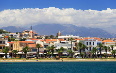 Town with mountain range in background