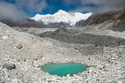 Scenic view of snowcapped mountains against sky