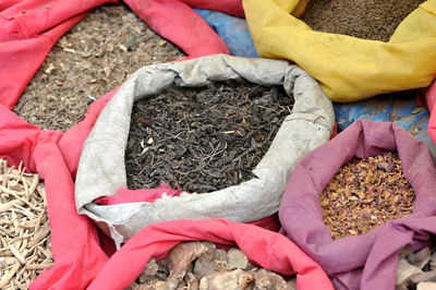 High angle view of meat in market