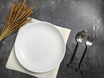 High angle view of empty plate on table