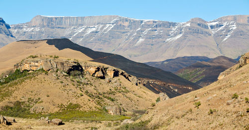 Scenic view of mountains against clear sky