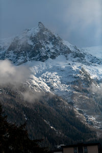 Aerial view of snowcapped mountains against sky