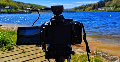 View of camera on beach