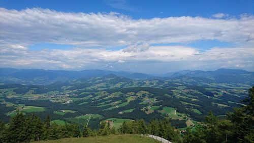 Aerial view of landscape against cloudy sky