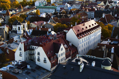 City view of building roofs, architecture and history landmarks in tallinn