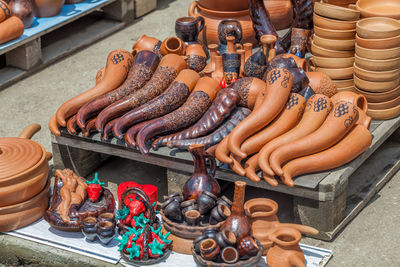 High angle view of spices for sale at market stall