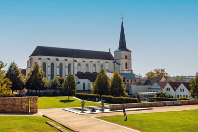 Low angle view of church against clear sky